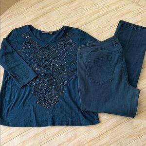 Chico's Blue Set , Top with Sequin Accents size 2